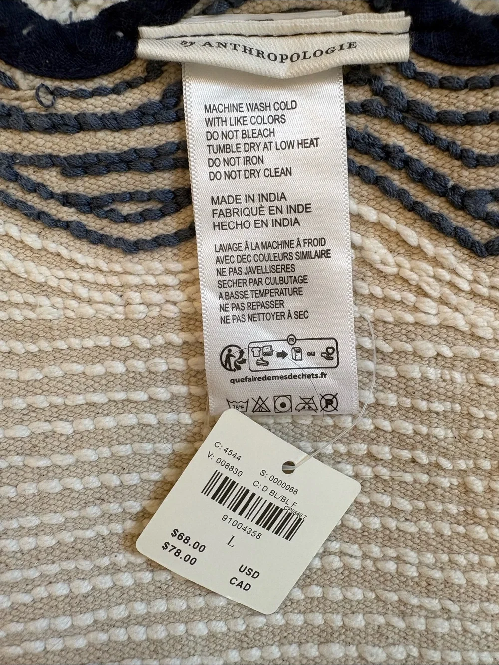 NWT Anthropologie Navy Trim White Bath Runner